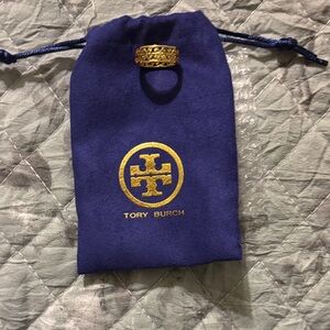 Tory Burch Gold Ring with Royal Blue Pouch